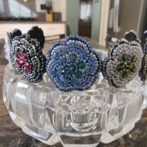 Beaded Flower Headband with Faceted Swarovski Crystals in Pink and Aquamarine